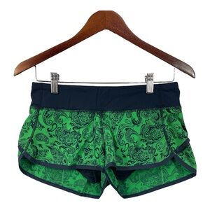 Lululemon Green Bean Paisley Speed Shorts, Size 4